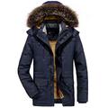 Mens Outdoor Parker Coat Faux Fur Trim Padded Parka Jackets Hooded Coat Trench Puffer Warm Jacket Outwear (Medium, Navy Blue)