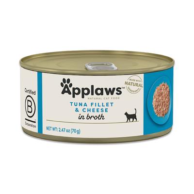 Applaws Natural Tuna Fillet with Cheese in Broth Wet Cat Food, 2.47 oz., Case of 24