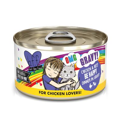 B.F.F. OMG Be Happy Chicken & Beef Dinner in Gravy Wet Cat Food, 2.8 oz., Case of 12