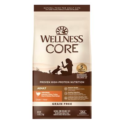 Wellness CORE Natural Grain Free Original Turkey, Turkey Meal, and Chicken Meal Dry Cat Food, 5 lbs.
