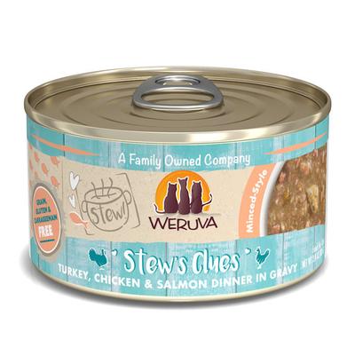 Weruva Stew! Stew's Clues Turkey, Chicken & Salmon Dinner in Gravy Wet Cat Food, 2.8 oz., Case of 12
