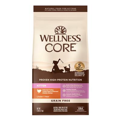 Wellness CORE Natural Grain Free Turkey, Whitefish & Chicken Dry Kitten Food, 5-Pound Bag