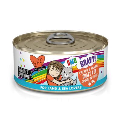 B.F.F. OMG Crazy 4 U! Chicken & Salmon Dinner in Gravy Wet Cat Food, 5.5 oz., Case of 8