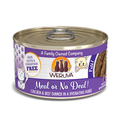 Weruva Pate Meal or No Deal! Chicken & Beef Dinner in a Hydrating Puree Wet Cat Food, 3 oz., Case of 12