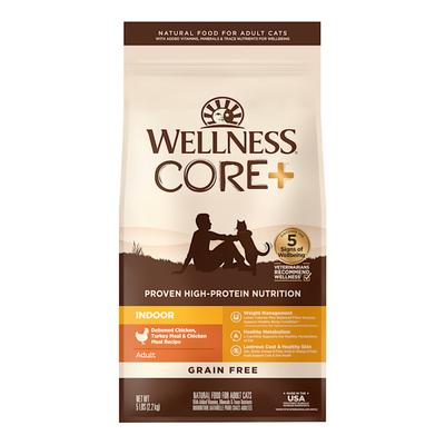 Wellness CORE Natural Grain Free Chicken & Turkey Dry Indoor Cat Food, 5-Pound Bag