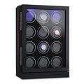 KLARSTEIN Klagenfurt Watch Winder - Fits 12 Watches, Right-Left Running, LED, Touch Display, Pure Handmade, Elegant Showcase, Secure Positioning via Non-Slip Feet, Wooden/Black