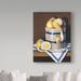 Charlton Home® 'Blue Striped Lemons' Oil Painting Print on Wrapped Canvas Metal in Black/Brown | 32 H x 24 W x 2 D in | Wayfair