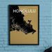 Wrought Studio™ 'Honolulu City Map' Graphic Art Print Poster in Luxe Paper in Black/Yellow | 20 H x 16 W x 0.05 D in | Wayfair