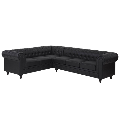 Ecksofa Schwarz Kunstleder L-Förmig Rechtsseitig Chesterfield Stil Glamourös Wohnzimmer