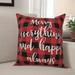 The Holiday Aisle® Elma Merry Everything Happy Always in Buffalo Check Plaid Throw Pillow Polyester | 18 H x 18 W in | Wayfair