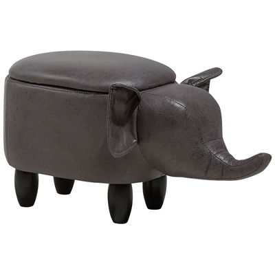 Tierhocker Dunkelgrau Polyester Baumwolle Gummibaumholz 35 x 32 x 70 cm Modern Lederoptik Elefant Praktisch Deckel Kinde