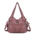 Angel Kiss Purses and Handbags Women Fashion Tote Bag Shoulder Bags Top Handle Satchel Purses Washed Synthetic Leather Handbag, 1-1#d.pink, 13.8 * 4.7 * 11.8 inches