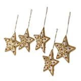 Bloomsbury Market Glorious Star Beadwork Holiday Shaped Ornament Fabric in White | 0.8 H x 3.9 W x 3.9 D in | Wayfair