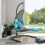 Brayden Studio® Landscape Hanging Chaise Lounge Outdoor Patio Swing Chair Wicker/Rattan in Gray/Green/Blue | 79 H x 51 W x 67 D in | Wayfair