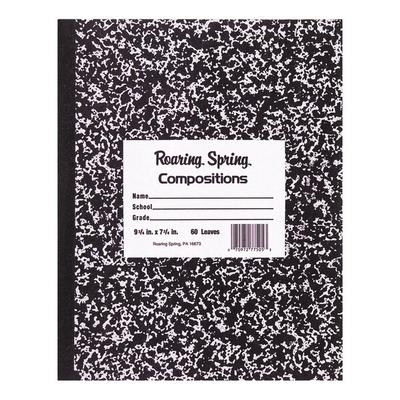 Roaring Spring 77332 7" x 8 1/2" White Wide Ruled 36 Page Composition Book with Black Cover