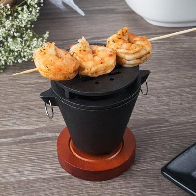 Chef Master Hibachi Set with Cast Iron Grill, Wooden Base, and Fuel Holder