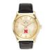 Men's Gold/Black Nebraska Huskers Stainless Steel Leather Band Watch