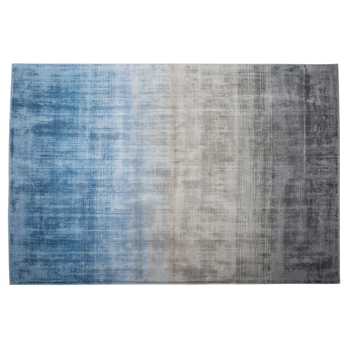 Teppich Grau Blau Kunstseide Baumwolle 140 x 200 cm Kurzflor Handgewebt Rechteckig