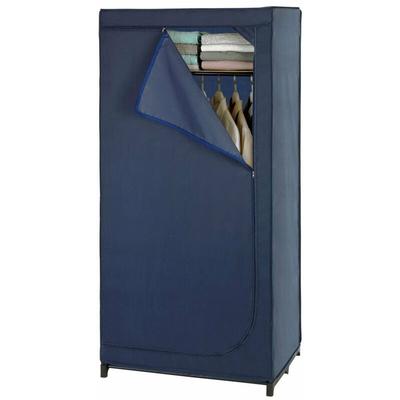 Kleiderschrank Business mit Ablage, Stoffschrank, Faltschrank, Blau, Polyester dunkelblau, Stahl