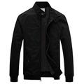 WenVen Men's Casual Cotton Jacket Outdoor Lightweight Windbreaker Jacket Stand Collar Jacket Military Jacket Black S