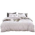 Luofanfei Lattice Duvet Cover King Size White Striped Checkered Bedding Set, Geometric Quilt Cover + 2 Pillow Shams with Zip Closing Reversible (Black and Grey)