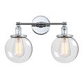 Phansthy Modern Wall Light Fixtures with Globe Glass Shade 2 Lights Wall Sconces Lighting Switched Indoor Retro Rustic Wall Lamps for Living Room Dining Room Bedroom Vanity Mirror (Chrome)