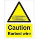 Seco Schild mit Aufschrift "Caution Barbed Wire with Coil Piktogramm", 300 x 400 mm, 1 mm, halbstarrer Kunststoff