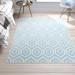 Blue/White 60 x 0.25 in Area Rug - George Oliver Petya Geometric Hand-Woven Flatweave Wool Blue/Ivory Area Rug Wool | 60 W x 0.25 D in | Wayfair