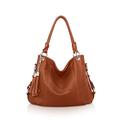 NICOLE & DORIS Women Handbag Large Capacity Shoulder Bags Soft Leather Hobo Bag Fashion Cross-Body Bags Top-Handle Bags with Tassel Brick Red