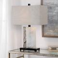 Orren Ellis Brammer Stone 26" Table Lamp Metal/Fabric in Black/Brown/White | 26 H x 17.5 W x 10 D in | Wayfair 324F8CED7E26457EB65BFFB369F360FB