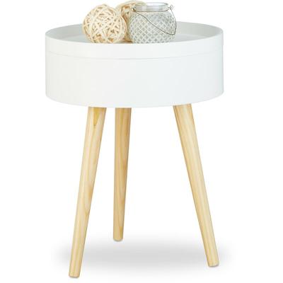 Beistelltisch rund skandinavisches Design, 70er, Nachttisch mit Tablett, Staufach, HxBxT: 50x38x38 Image