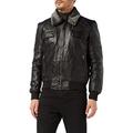 Mens Black Tan Real Soft Leather Vintage Bomber Pilot Flying Jacket Fur Collar Retro Biker Style[BOMBER-39,Black,4XL]