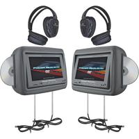 Power Acoustik 8.8 in. Dual LCD Headrest Monitor System with Built-In DVD Players - Gray