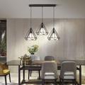 Suspension Cage forme Diamant Contemporain de 3 Luminaire Lustre abat-jour en Fer Corde Ajustable