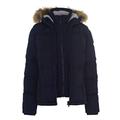 Soul Cal Womens Two Zip Bubble Jacket Puffer Coat Top Hooded Winter Warm Fur Trim Navy 10 (S)