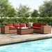 Lark Manor™ Ambroselli 9 Piece Rattan Sectional Seating Group w/ Cushions Synthetic Wicker/All - Weather Wicker/Wicker/Rattan in Brown | Outdoor Furniture | Wayfair