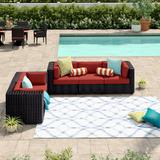 Wade Logan® Ayomikun Rattan Sectional Seating Group w/ Cushions Synthetic Wicker/All - Weather Wicker/Wicker/Rattan in Brown/White | Outdoor Furniture | Wayfair