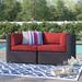 Wade Logan® Ayomikun 68" Wide Outdoor Wicker Loveseat w/ Cushions All - Weather Wicker/Wicker/Rattan in Red | 36 H x 68 W x 34 D in | Wayfair