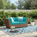 Lark Manor™ Ambroselli 70" Wide Outdoor Wicker Loveseat w/ Cushions All - Weather Wicker in Blue | 29 H x 70 W x 35 D in | Wayfair