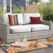 Beachcrest Home™ Bannister 70" Wide Outdoor Wicker Loveseat w/ Cushions Wicker/Rattan in Gray/Blue | 29 H x 64 W x 35 D in | Wayfair