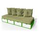 Banquette cube 200 cm + futon + coussins Vert/Blanc