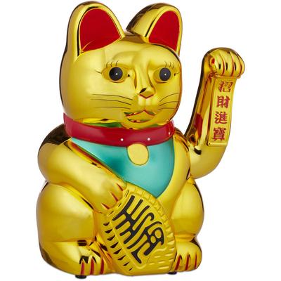 Winkekatze xxl Maneki Neko, batteriebetriebene winkende Pfote, Glücksbringer für Reichtum, Erfolg, Image