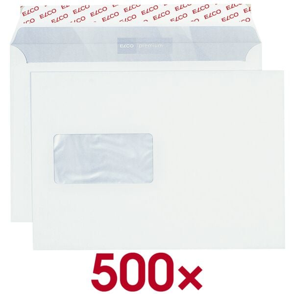 ELCO Briefumschläge C5 mit Fenster und Haftklebung - 500 Stück weiß, 22.9x16.2 cm