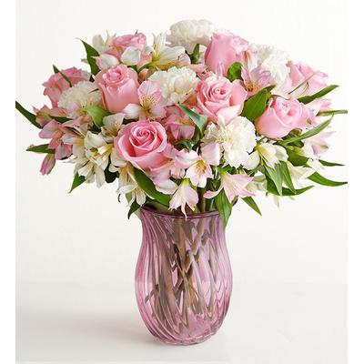 1-800-Flowers Flower Delivery Cherished Blooms Double Bouquet W/ Pink Vase | Happiness Delivered To Their Door