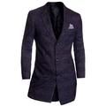 D&R Fashion Men's Checkered Coat 3/4 Long Tweed Cashmere Wool Trendy Formal Winter Overcoat Purple 48