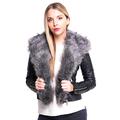 SS7 Women's Faux Fur Collar Biker Jacket, Black, Brick, Sizes 8 to 16 (UK - 8, Black/Grey)