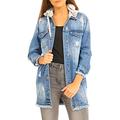 SS7 Womens Distressed Denim Oversized Jacket Size 8 to 14, Stonewash Blue (10, Denim Blue)