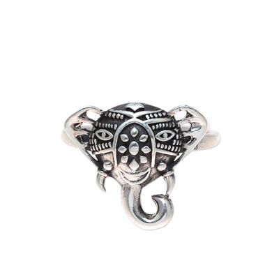 Delighted Elephant,'Handcrafted Sterling Silver Smiling Elephant Cocktail Ring'