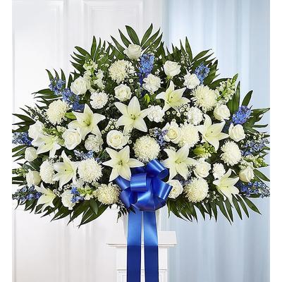 1-800-Flowers Flower Delivery Heartfelt Sympathies Blue & White Funeral Standing Basket Xl