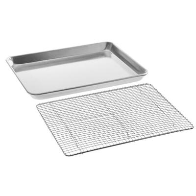 Choice Half Size 19 Gauge 13" x 18" Wire in Rim Aluminum Sheet Pan with Half Size 12" x 16 1/2" Footed Cooling Rack
